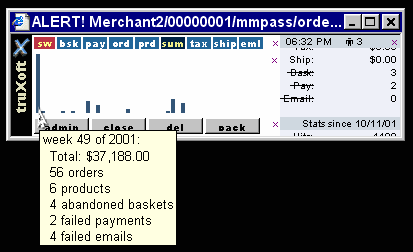 MmTICKER window in default size, without any alerts showing and with a order detail info popped up